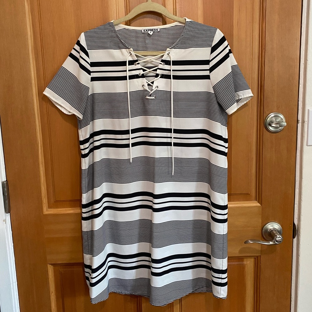 [Express] Striped Lace Up Shift Dress